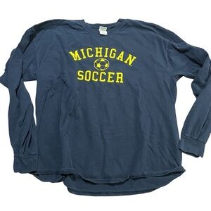 Vintage NCAA University Michigan Wolverines Soccer Long Sleeve Navy Size 2XL